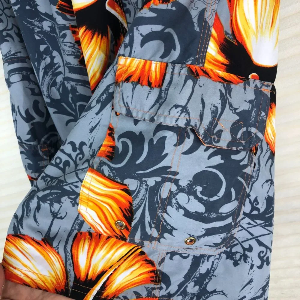 OP Ocean Pacific Hawaiian Floral Print Swim Trunks Board Shorts Tropical Vacay